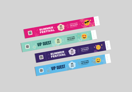 Colorful Festival Wristband Templates for Event Admission Bracelets