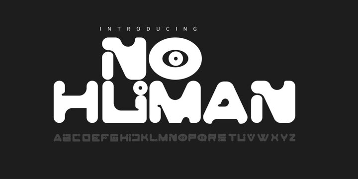 No Human: A futuristic alien display. Bold UFO font for sci-fi gaming logos, space invasion posters, and quirky branding.