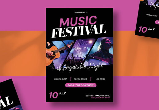 Music Festival Party Flyer Template for DJ Night Concert Promotion