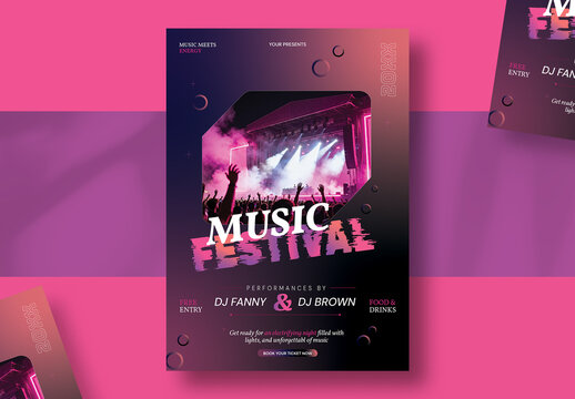 Neon Music Festival Flyer Template with DJ Party Event