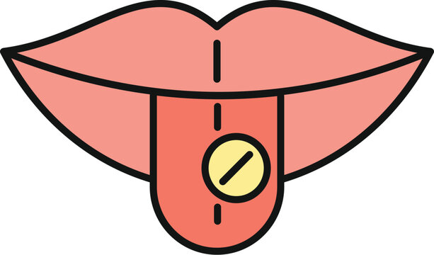 Tongue holding a pill, showing sublingual administration of medicine