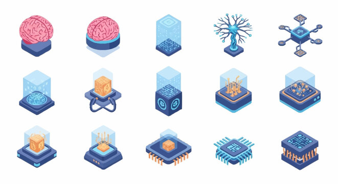 Collection of various science and technology icons.
