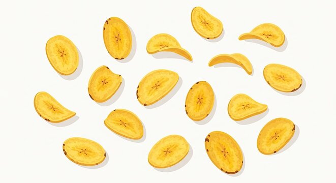 Vibrant Yellow Mango Slices scattered on white background.