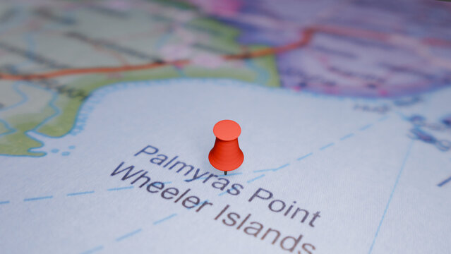 Red pin on map marking Palmyra Point, Wheeler Islands, a travel destination and location marker.