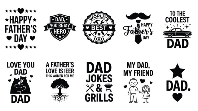 Happy fathers day text designs with fathers day elements and quotes.
