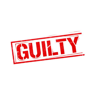 Bold red guilty stamp on white background