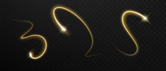 Fototapeta premium Luxury golden trail with shimmering and glowing swirl line. Festive glitter light effect on dark background for Christmas graphics