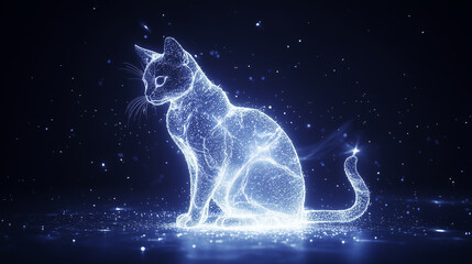 Obraz premium Shimmering cat silhouette created with glowing particles and sparkles