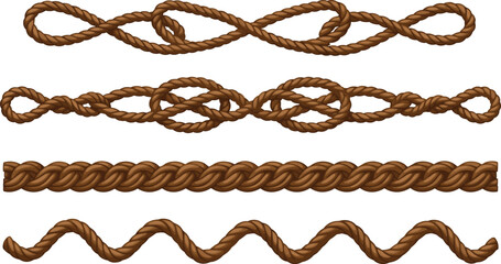 Decorative twisted rope borders vector collection with nautical knots braids and wavy cord designs for framing © Prodip