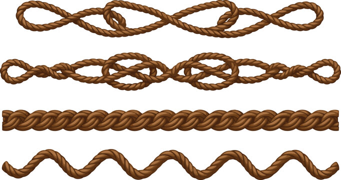 Decorative twisted rope borders vector collection with nautical knots braids and wavy cord designs for framing