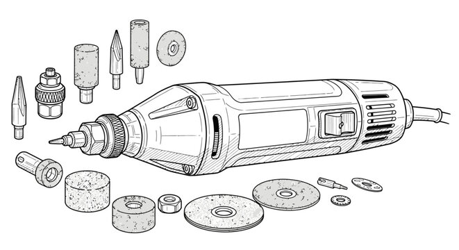 Rotary tool with various attachments vector illustration for crafting