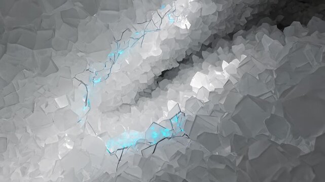 Microfracturing quartz rock column releasing blue acoustic emissions under compression with brittle grain boundary failure detail