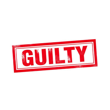 Bold red stamp declaring guilty in courtroom