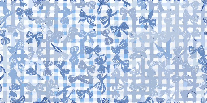 blue ribbon bows and gingham check pattern