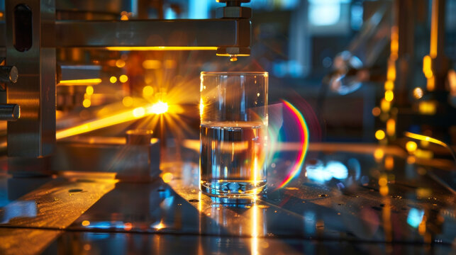 A glass prism bends and refracts sunlight as it passes through a luminescent solar concentrator highlighting its ability to concentrate and amplify light.