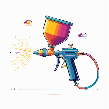 Colorful Spray Gun Spraying Paint