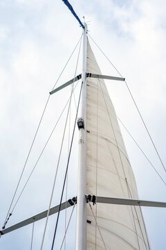 Yachting details. Rope lockers, standing and running rigging on a sailing Ship.