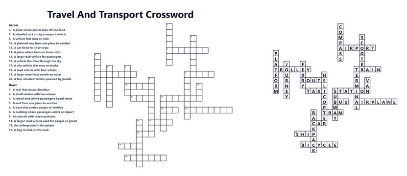 Travel and transport crossword puzzle worksheet with solution