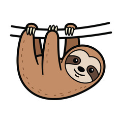 Fototapeta premium Cute Cartoon Sloth Hanging on Branch Vector Illustration