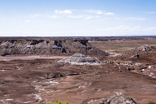 The rugged and spectacular lamdscape of the Petrified Foraest National Park East of Holbrook AZ
