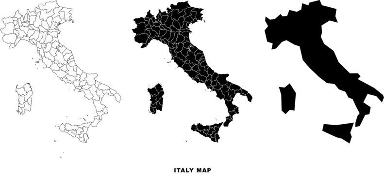 Vector map of Italy with regions and major cities highlighted