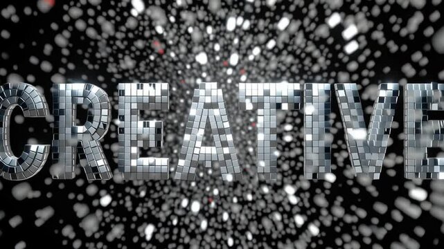 This artwork showcases bold letters arranged to spell 'creative'. A dynamic liquid effect creates an energetic backdrop. The focus is on the texture and visual depth in a vibrant setting.
