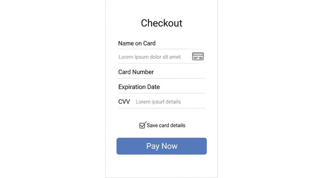 Online payment checkout form with card details input fields