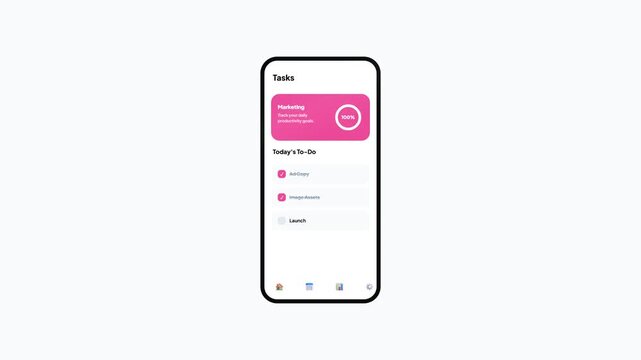 Project Management Mobile App Interface Animation Showing Corporate Marketing Task List Checklist Progress Dashboard