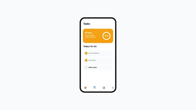 Project Management Mobile App Interface Animation Showing Corporate Human Resources Recruitment Task List Checklist Progress Dashboard