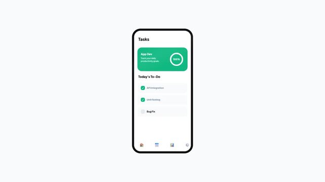 Project Management Mobile App Interface Animation Showing App Software Development Bug Fix Task List Checklist Progress Dashboard