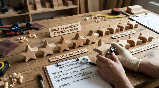 Handmade wooden puzzle pieces being assembled on craft table with tools and instructions