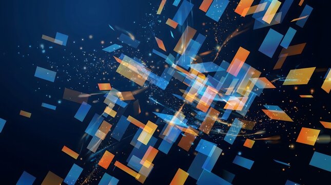 Abstract background with floating blue and orange rectangles