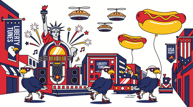 Surreal Fourth of July Street Carnival Vector Art
