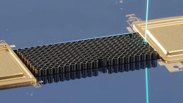 Carbon nanotubes self assembling into a parallel transistor channel on silicon wafer with gold electrodes and molecular precision