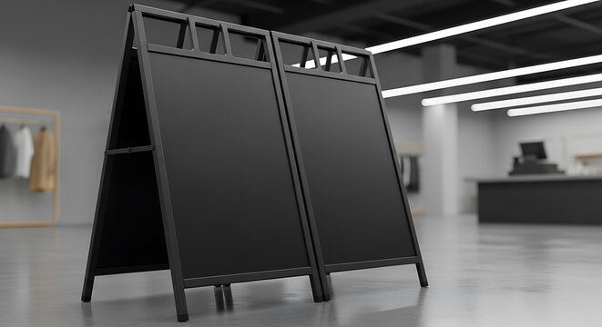 Two black a frame sidewalk signs mockup on transparent background high quality