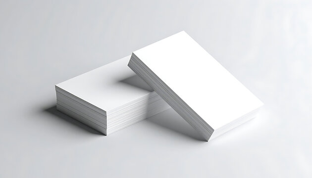 Stack of blank white business cards on a light gray surface, mockup for branding and identity design, clean presentation