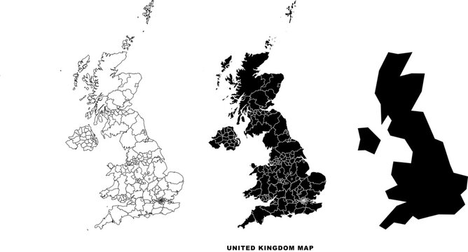 Detailed map of the United Kingdom with regions and cities vector illustration