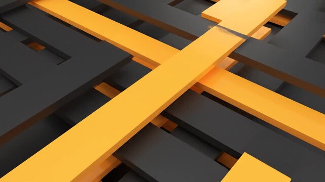 Abstract orange and black geometric 3D interlocking beams background