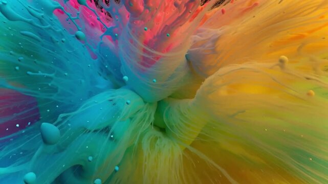 Bright colors splash across the scene with bold words encouraging everyone to dream big. The liquid textures create a lively atmosphere that inspires creativity and ambition.