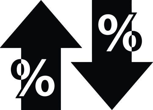 Contrasting percentage arrows indicating growth and decline for business and finance presentations