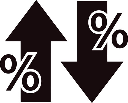 Financial comparison icons with percentage signs and arrows for business analysis and infographics