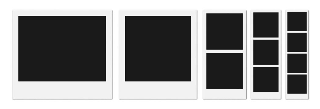 Vector illustration of instant photo frames or borders with empty copy space for custom design. Realistic mockup or template, isolated on white background