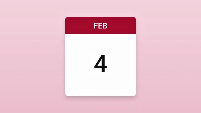 Calendar animation counting down to Valentine's Day on February 14th with heart icon on pink background