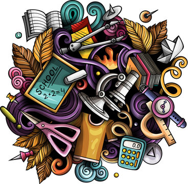 Back to School detailed cartoon illustration 