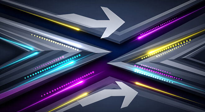 Abstract arrows pointing in opposite directions.