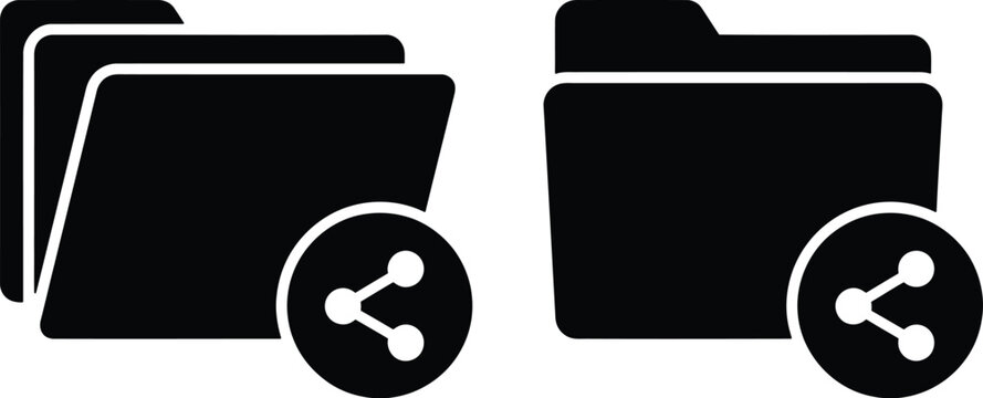 Black file folder icons with share symbols for digital organization and collaboration