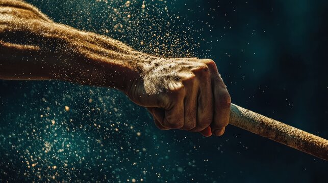 A slow motion shot of a javelin leaving the athlete&acirc;&euro;&trade;s hand with visible dust and tension in their form