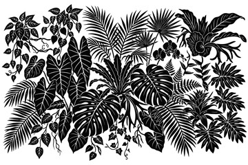 Exotic Tropical Jungle Plants and Foliage Silhouette Set © Zainatun