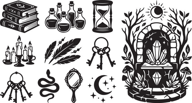 Mystical symbols and objects for magic rituals
