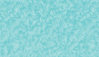 Fluffy turquoise blue fuzzy fur texture background. Soft curly hairy fabric material with gentle swirls, perfect for cute winter designs, trendy baby shower backdrops, and creative textile arts. © Minty Focus